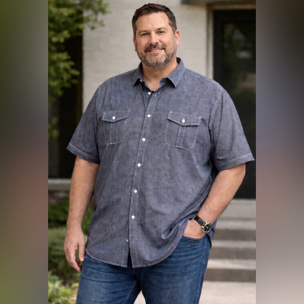 MICHAEL BRANDON Men's Casual Button Down Shirt Size XXL Blue Small Checkered